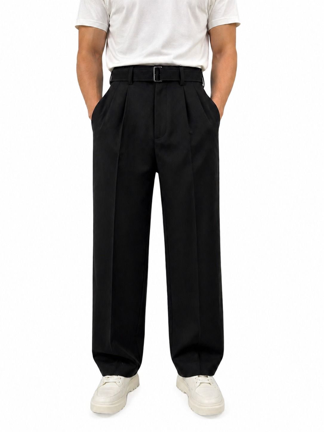 Classic Black Pleated Wide-Leg Trousers 6j6611